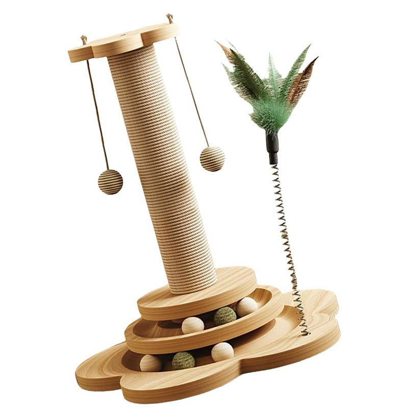 Sisal Scratch Turntable Cat Toy with Wood Base