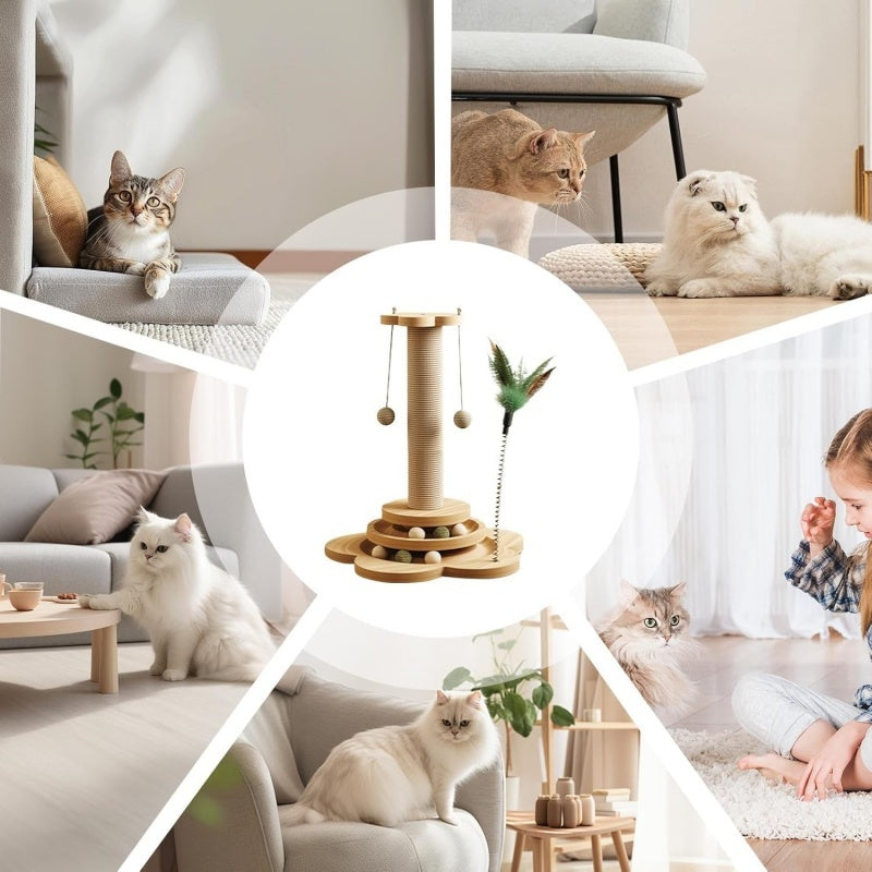 Sisal Scratch Turntable Cat Toy with Wood Base