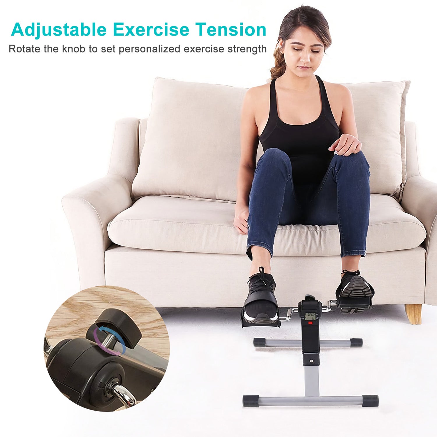 Foldable Under-Desk Mini Pedal Exerciser Bike with LCD Display